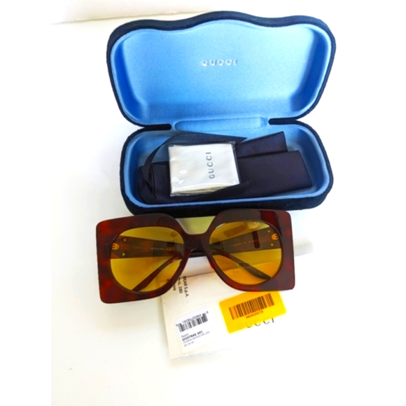 GUCCI GG0784S Oversized Retro Square Sunglasses Yellow Lens - Picture 15 of 16